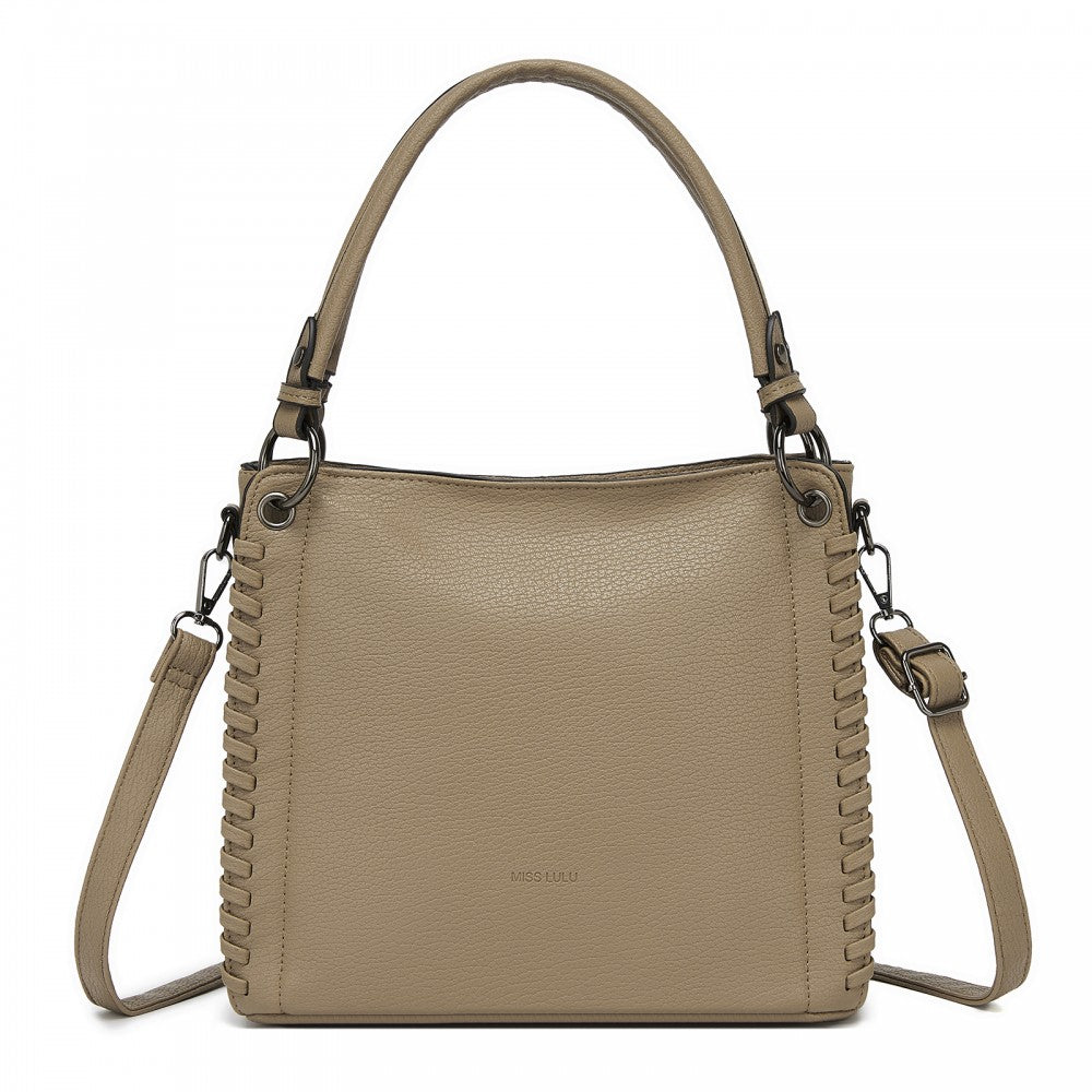 Textured PU Leather Crossbody Handbag with Woven Accents for Women – Khaki