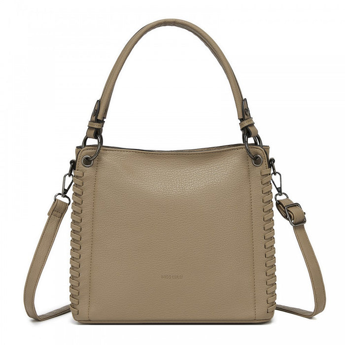 Textured PU Leather Crossbody Handbag with Woven Accents for Women – Khaki