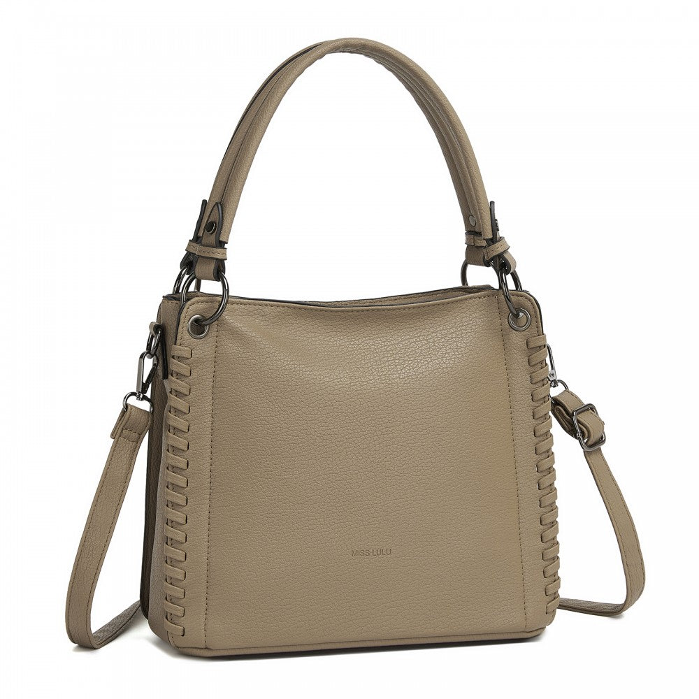 Textured PU Leather Crossbody Handbag with Woven Accents for Women – Khaki