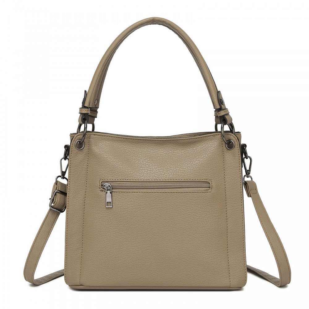 Textured PU Leather Crossbody Handbag with Woven Accents for Women – Khaki