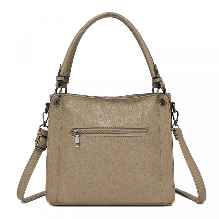 Textured PU Leather Crossbody Handbag with Woven Accents for Women – Khaki