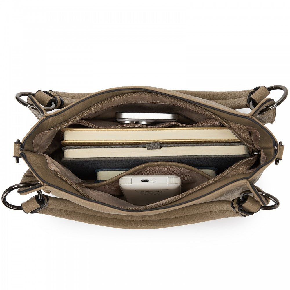 Textured PU Leather Crossbody Handbag with Woven Accents for Women – Khaki
