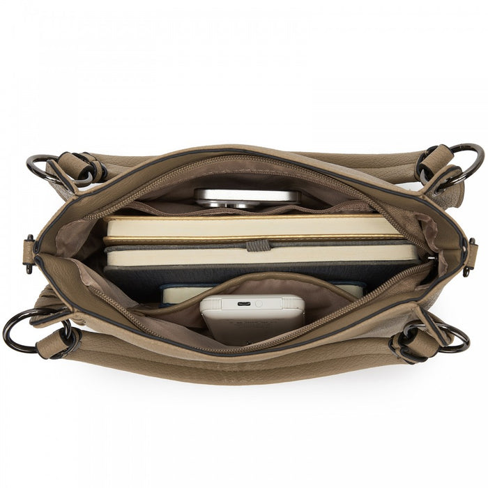 Textured PU Leather Crossbody Handbag with Woven Accents for Women – Khaki