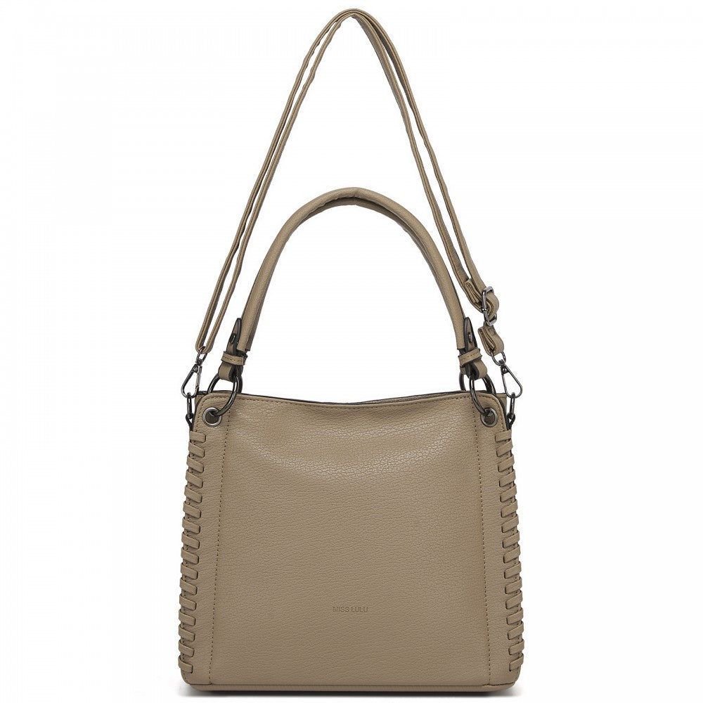 Textured PU Leather Crossbody Handbag with Woven Accents for Women – Khaki