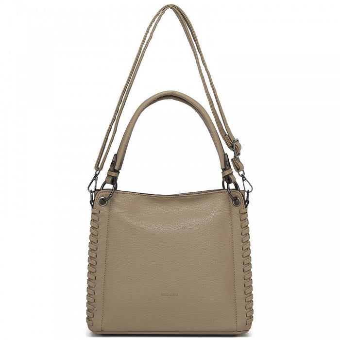 Textured PU Leather Crossbody Handbag with Woven Accents for Women – Khaki