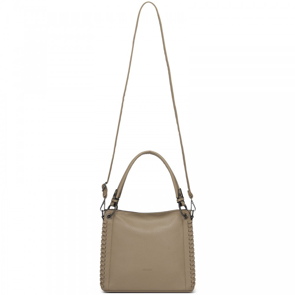 Textured PU Leather Crossbody Handbag with Woven Accents for Women – Khaki