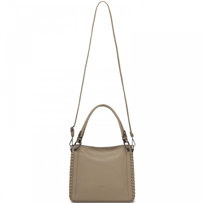 Textured PU Leather Crossbody Handbag with Woven Accents for Women – Khaki