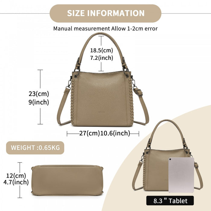 Textured PU Leather Crossbody Handbag with Woven Accents for Women – Khaki