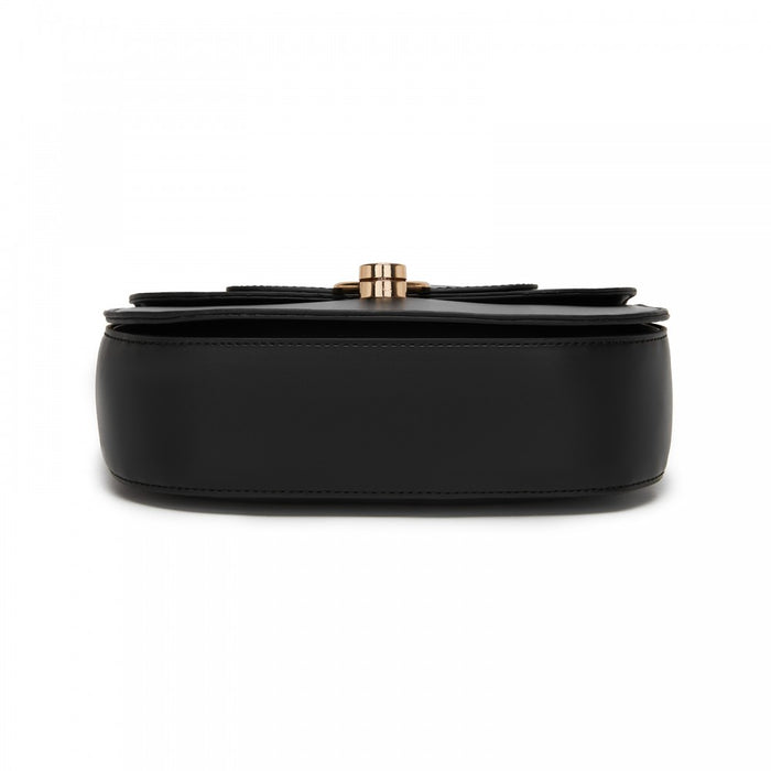 PU Saddle Bag with Chain-Accent Top Handle and Adjustable Strap – Black