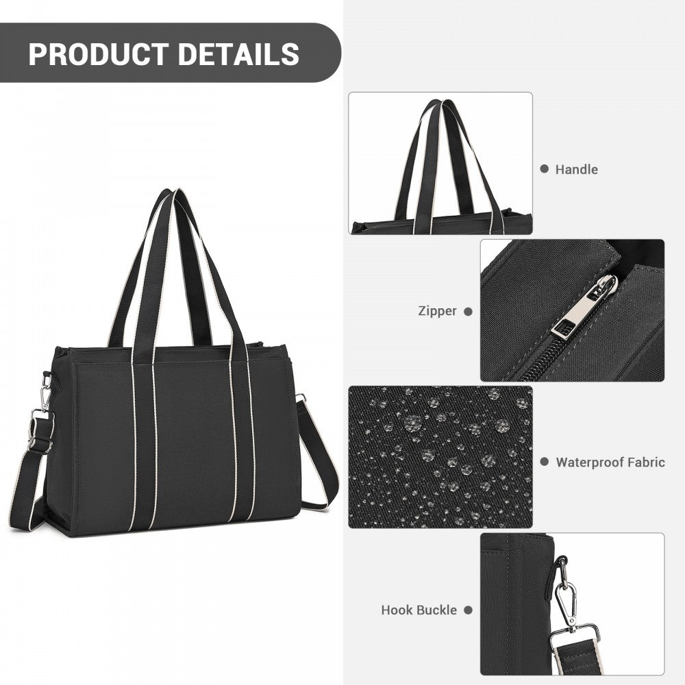 Large Tote Bag with 15.6-Inch Laptop Sleeve, Dual Carry Options – Black
