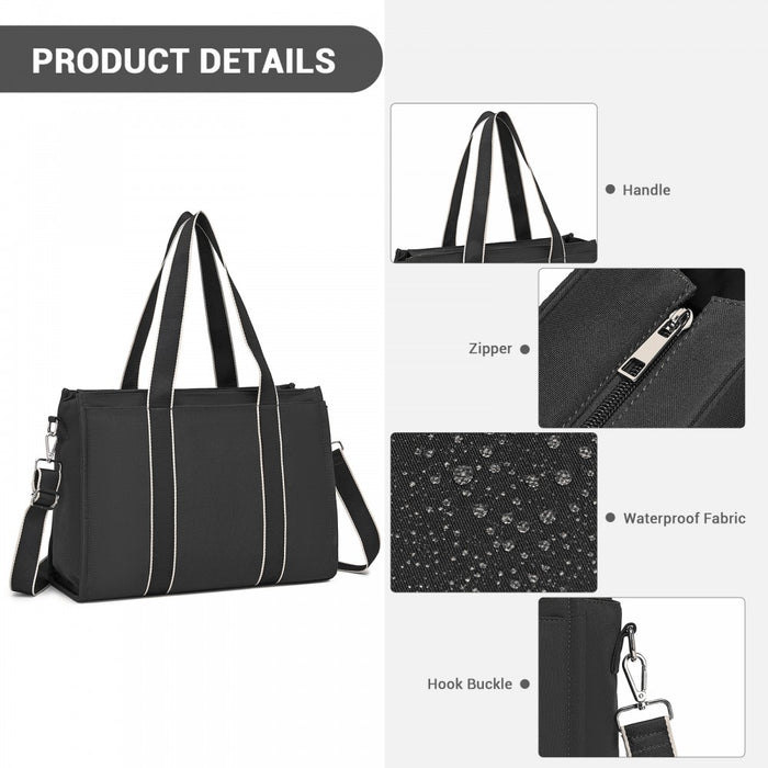 Large Tote Bag with 15.6-Inch Laptop Sleeve, Dual Carry Options – Black