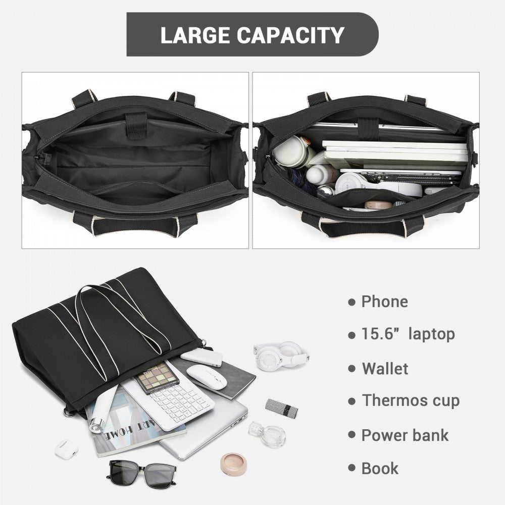 Large Tote Bag with 15.6-Inch Laptop Sleeve, Dual Carry Options – Black