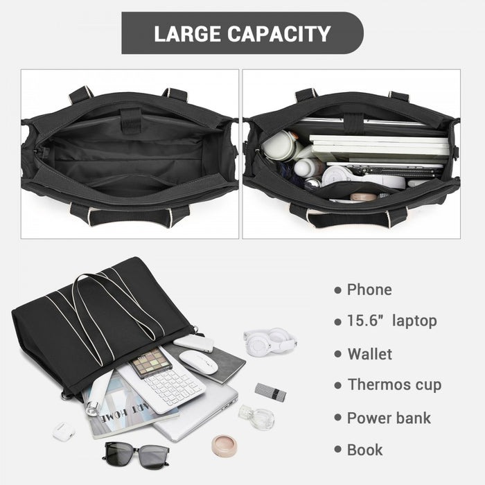 Large Tote Bag with 15.6-Inch Laptop Sleeve, Dual Carry Options – Black