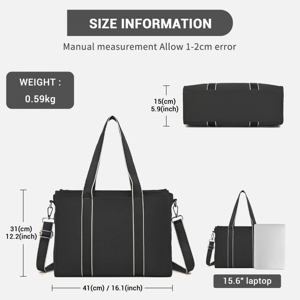 Large Tote Bag with 15.6-Inch Laptop Sleeve, Dual Carry Options – Black
