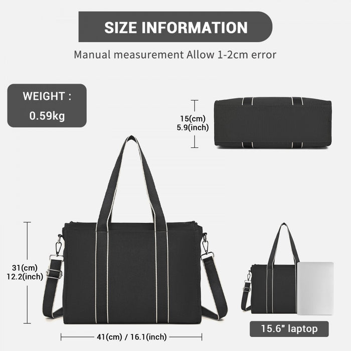 Large Tote Bag with 15.6-Inch Laptop Sleeve, Dual Carry Options – Black