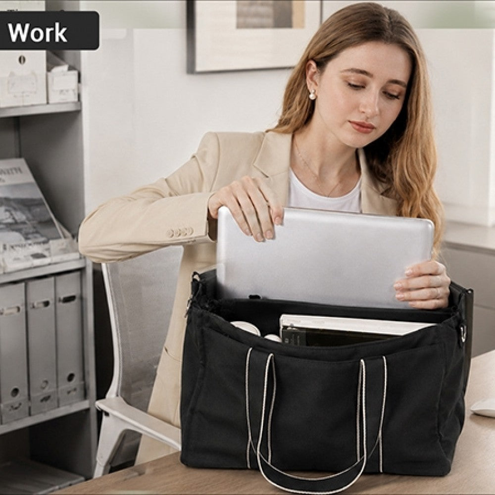 Large Tote Bag with 15.6-Inch Laptop Sleeve, Dual Carry Options – Black
