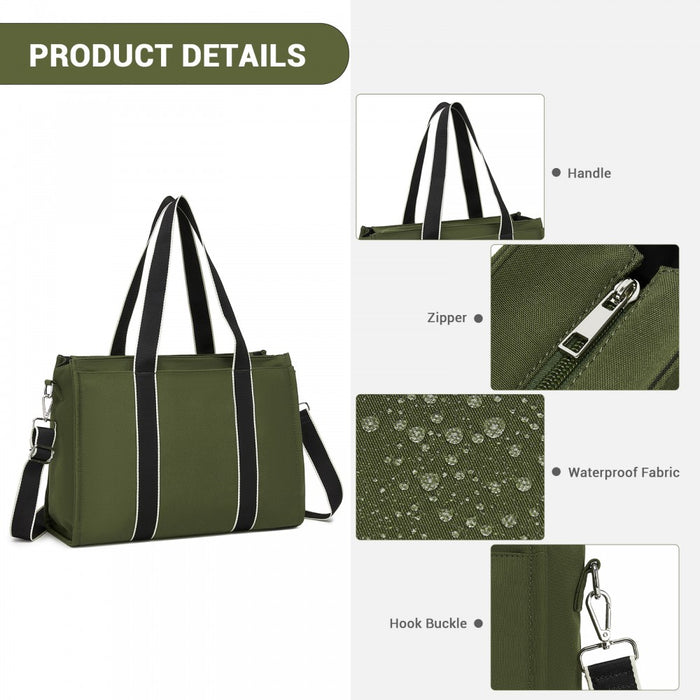 Large Tote Bag with 15.6-Inch Laptop Sleeve, Dual Carry Options – Green