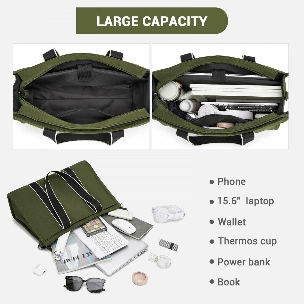 Large Tote Bag with 15.6-Inch Laptop Sleeve, Dual Carry Options – Green