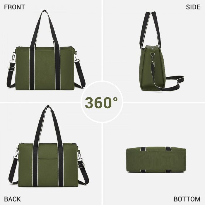 Large Tote Bag with 15.6-Inch Laptop Sleeve, Dual Carry Options – Green