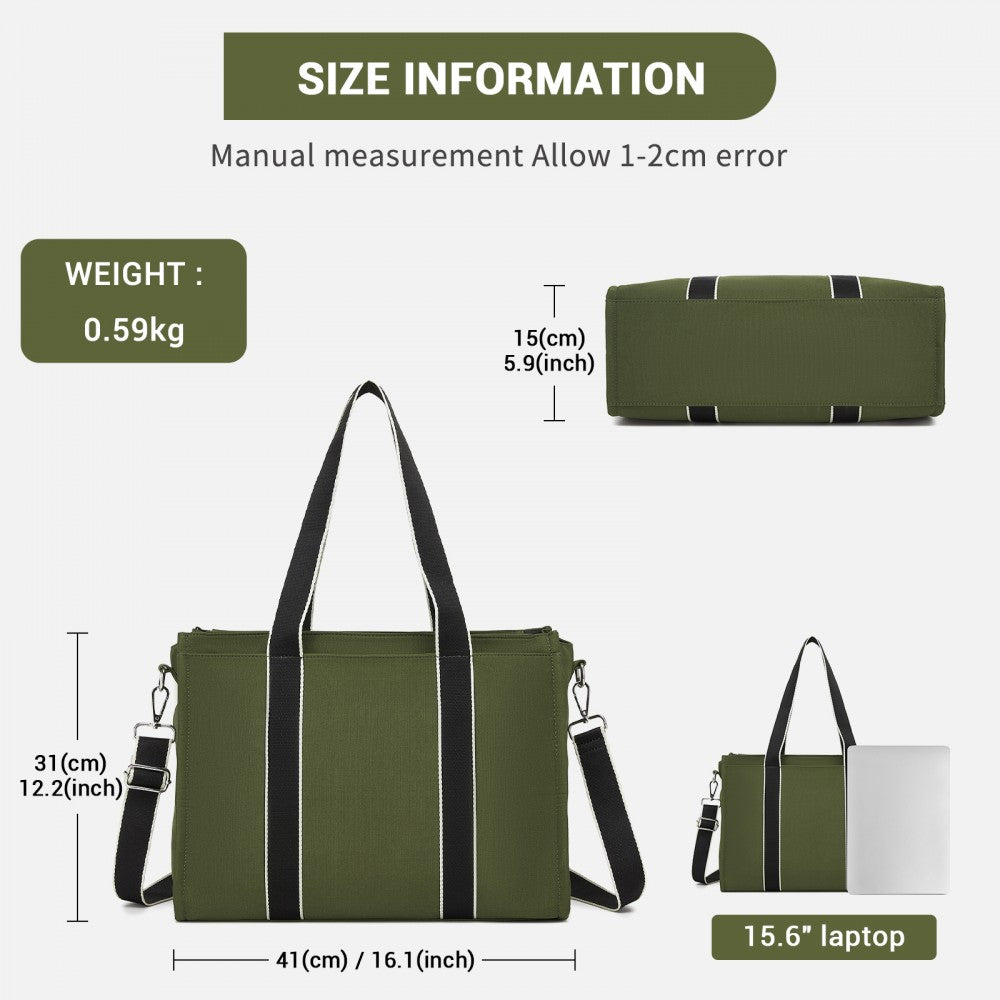 Large Tote Bag with 15.6-Inch Laptop Sleeve, Dual Carry Options – Green