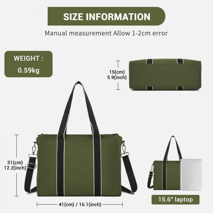 Large Tote Bag with 15.6-Inch Laptop Sleeve, Dual Carry Options – Green