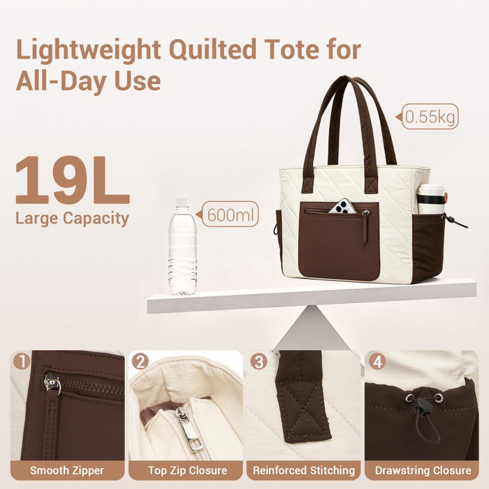 Minimalist Shoulder Bag with Laptop Sleeve and Multiple Pockets – Beige and Brown