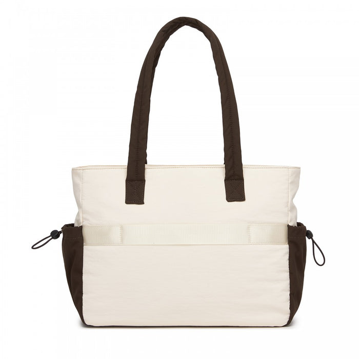 Minimalist Shoulder Bag with Laptop Sleeve and Multiple Pockets – Beige and Brown