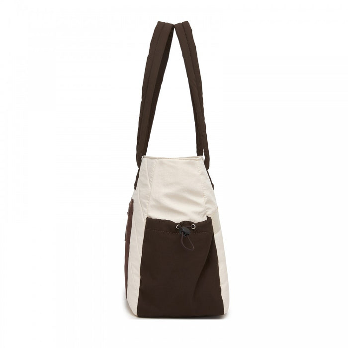 Minimalist Shoulder Bag with Laptop Sleeve and Multiple Pockets – Beige and Brown