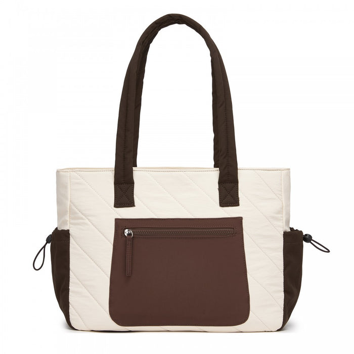 Minimalist Shoulder Bag with Laptop Sleeve and Multiple Pockets – Beige and Brown
