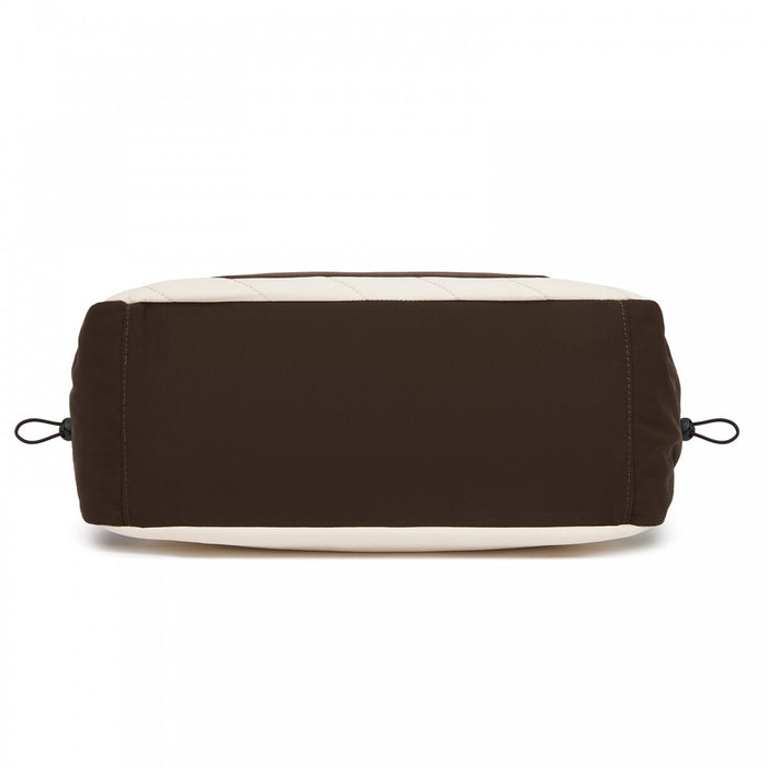 Minimalist Shoulder Bag with Laptop Sleeve and Multiple Pockets – Beige and Brown