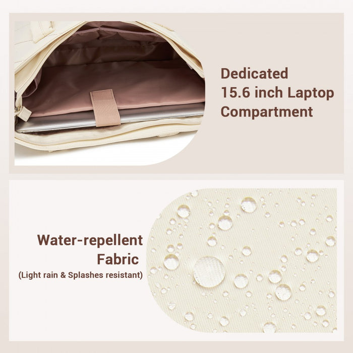 Minimalist Shoulder Bag with Laptop Sleeve and Multiple Pockets – Beige