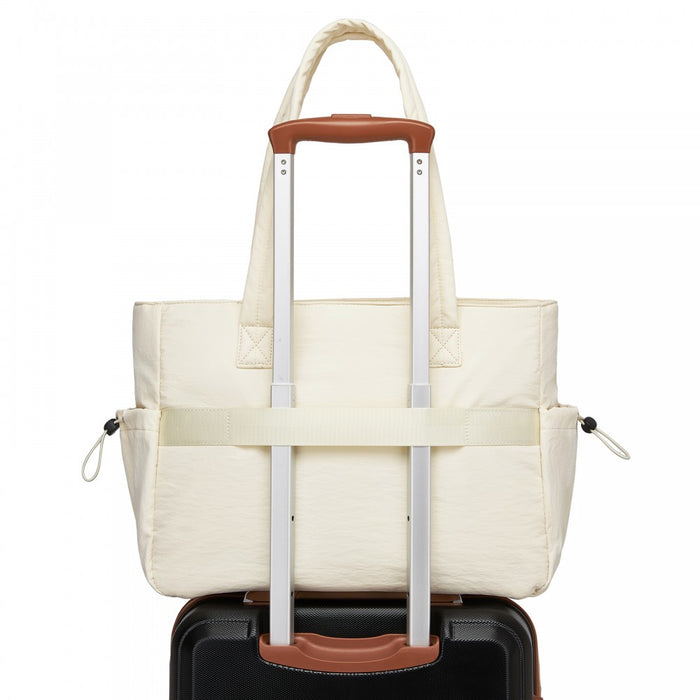 Minimalist Shoulder Bag with Laptop Sleeve and Multiple Pockets – Beige