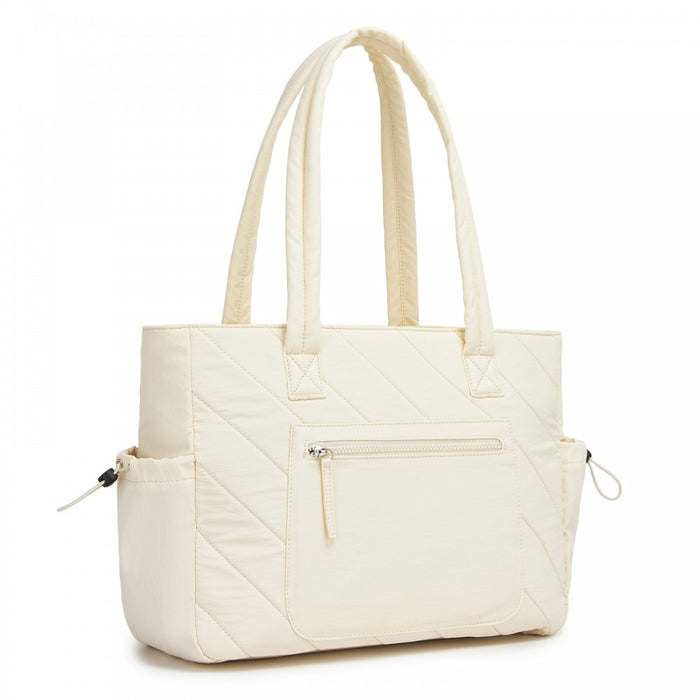 Minimalist Shoulder Bag with Laptop Sleeve and Multiple Pockets – Beige