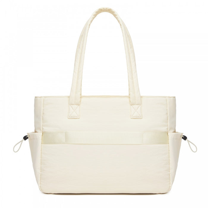 Minimalist Shoulder Bag with Laptop Sleeve and Multiple Pockets – Beige