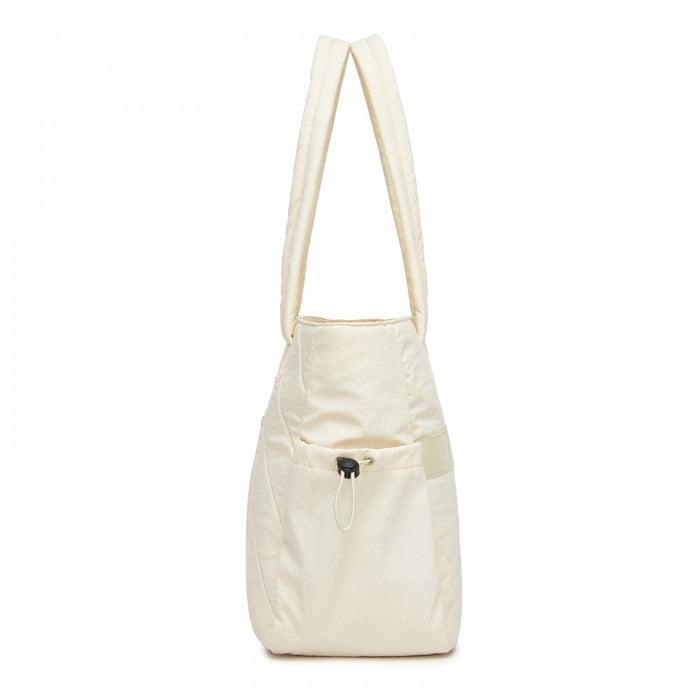 Minimalist Shoulder Bag with Laptop Sleeve and Multiple Pockets – Beige