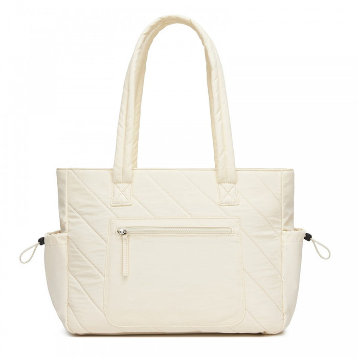Minimalist Shoulder Bag with Laptop Sleeve and Multiple Pockets – Beige
