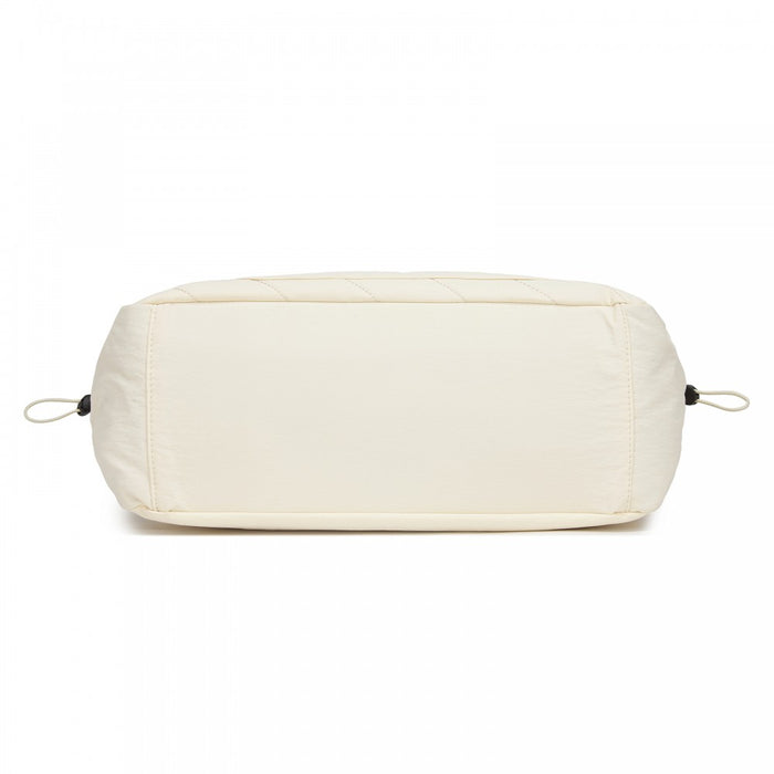 Minimalist Shoulder Bag with Laptop Sleeve and Multiple Pockets – Beige