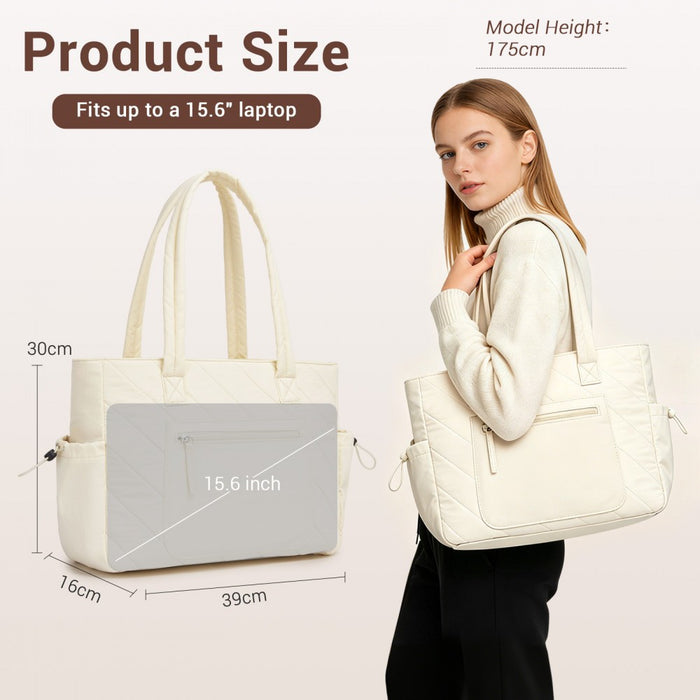Minimalist Shoulder Bag with Laptop Sleeve and Multiple Pockets – Beige
