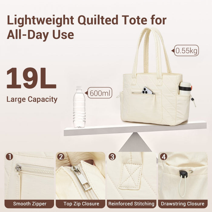 Minimalist Shoulder Bag with Laptop Sleeve and Multiple Pockets – Beige