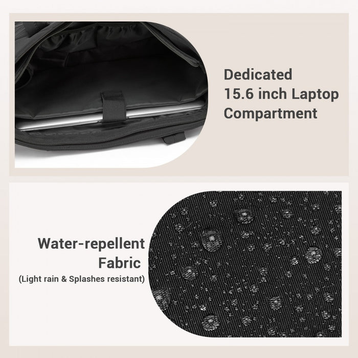 Minimalist Shoulder Bag with Laptop Sleeve and Multiple Pockets – Black
