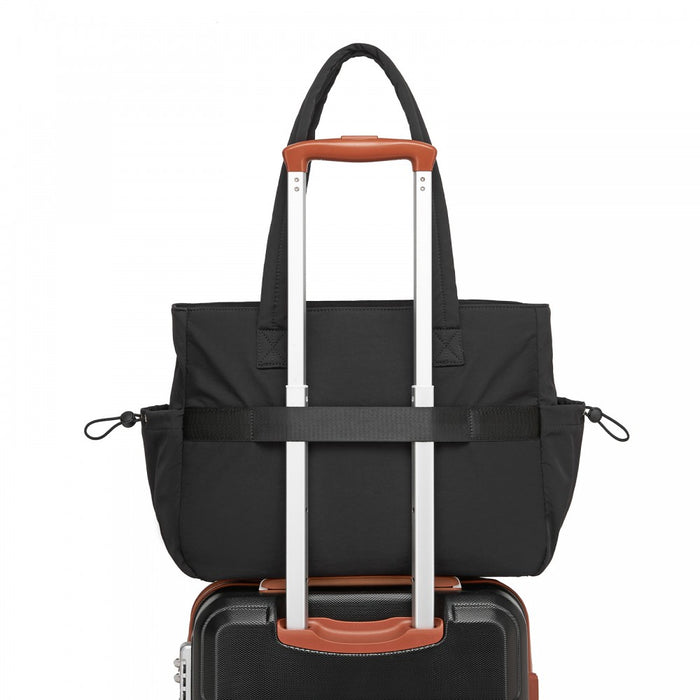 Minimalist Shoulder Bag with Laptop Sleeve and Multiple Pockets – Black