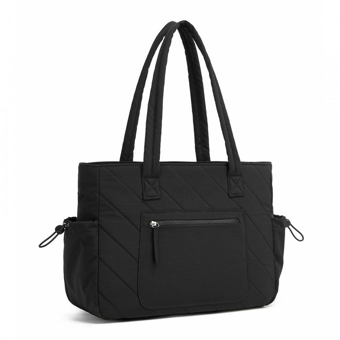 Minimalist Shoulder Bag with Laptop Sleeve and Multiple Pockets – Black