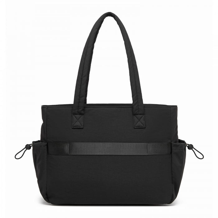 Minimalist Shoulder Bag with Laptop Sleeve and Multiple Pockets – Black