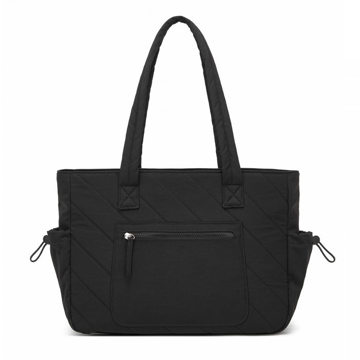 Minimalist Shoulder Bag with Laptop Sleeve and Multiple Pockets – Black