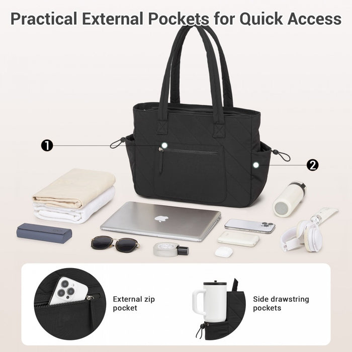 Minimalist Shoulder Bag with Laptop Sleeve and Multiple Pockets – Black