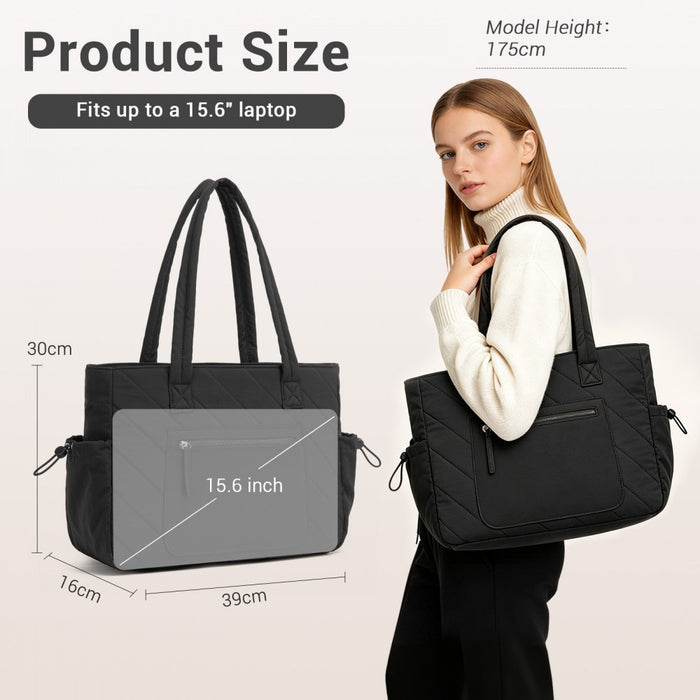 Minimalist Shoulder Bag with Laptop Sleeve and Multiple Pockets – Black