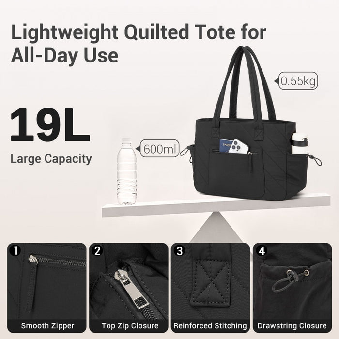 Minimalist Shoulder Bag with Laptop Sleeve and Multiple Pockets – Black