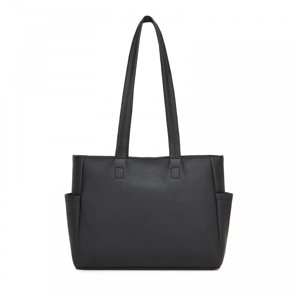 Women's Large PVC Tote Bag, 13-Inch Tablet Compartment, Commute and Shopping Handbag – Black