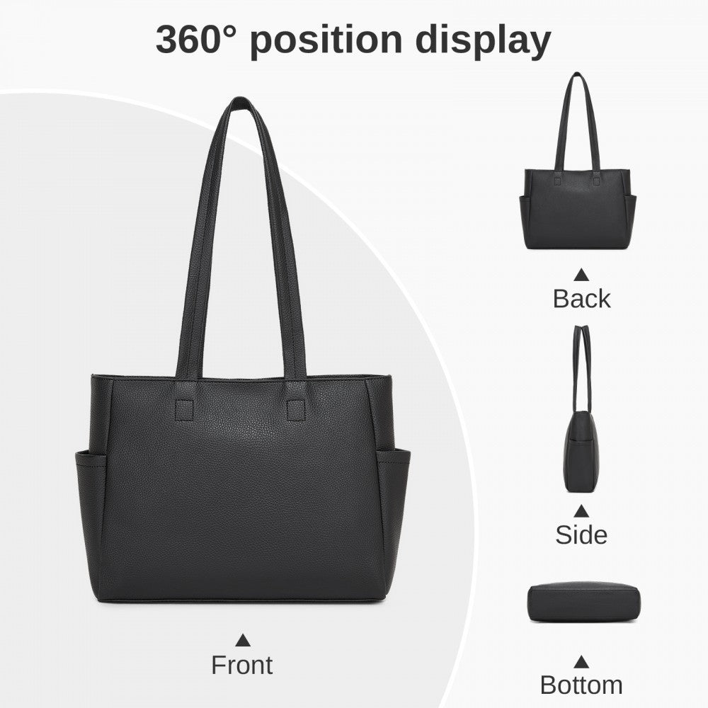 Women's Large PVC Tote Bag, 13-Inch Tablet Compartment, Commute and Shopping Handbag – Black