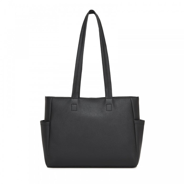 Women's Large PVC Tote Bag, 13-Inch Tablet Compartment, Commute and Shopping Handbag – Black